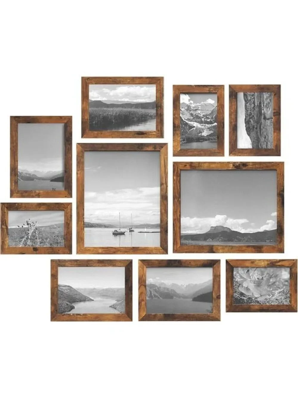 Rustic Brown Picture Frame Set 10 Pack Wall Collage Photo Frames Home Decor